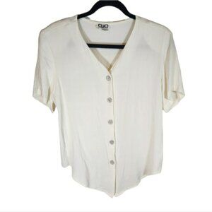 Vintage 90s Clio Button Up Shirt Shoulder Pads USA Made Medium